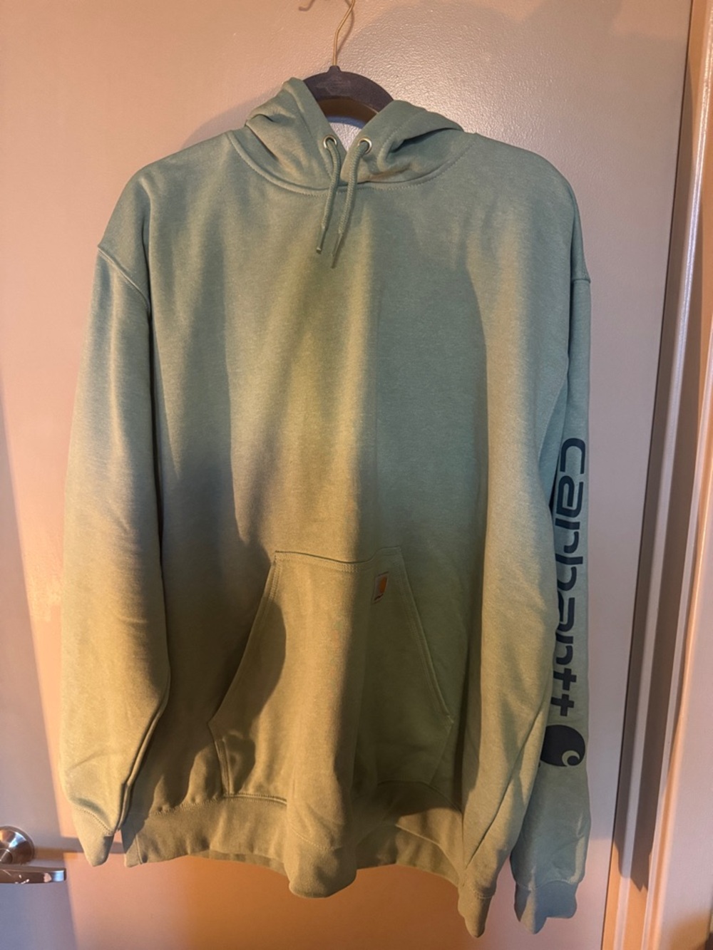 Carhartt Men's Sage Green Pullover Hoodie with Sleeve Logo